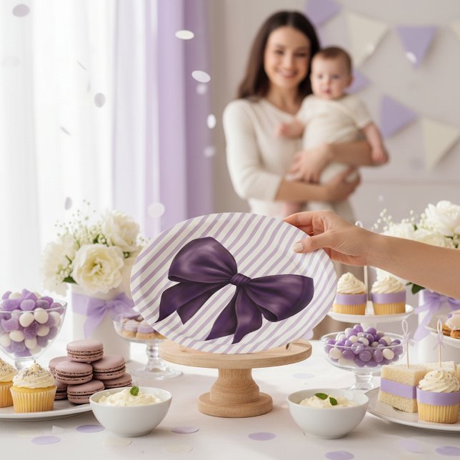 Prato De Papel Chá de Bebê Arco Roxo Elegante (Criador carregado)