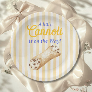 Prato De Papel Chá de Bebê Azul Amarelo Little Cannoli Italiano