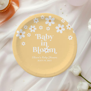 Prato De Papel Chá de Bebê Baby in Bloom boho Margarida Amarelo