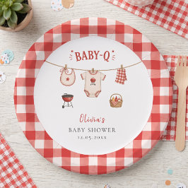 Prato De Papel Chá de Bebê BBQ Rustico Xadrez Vermelho