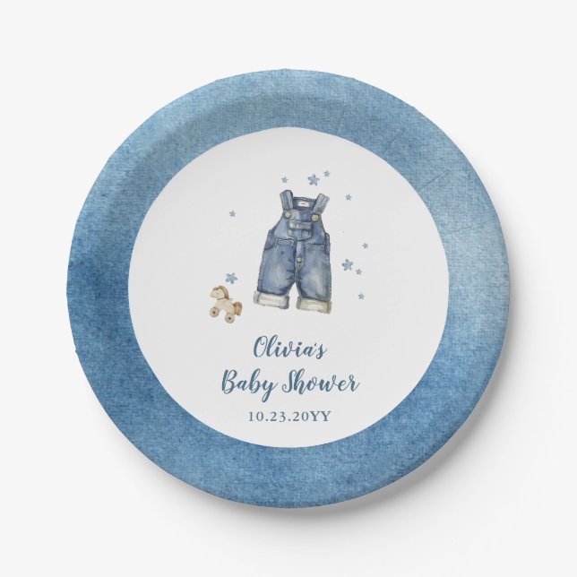 Prato De Papel Chá de Bebê Blue Jean (Frente)