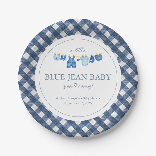 Prato De Papel Chá de Bebê Blue Jean (Frente)