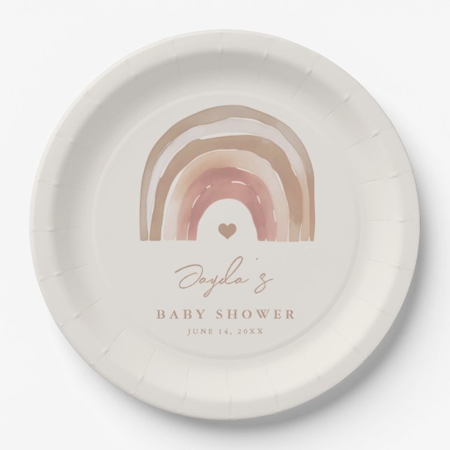 Prato De Papel Chá de Bebê Boho Arco-Íris Neutro (Frente)