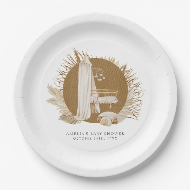 Prato De Papel Chá de Bebê Boho Florais (Frente)