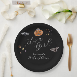 Prato De Papel Chá de Bebê Boho Halloween É uma Menina