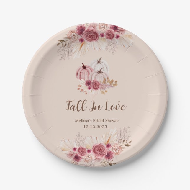 Prato De Papel Chá de Bebê Boho Rosa Elegante Abóbora (Frente)