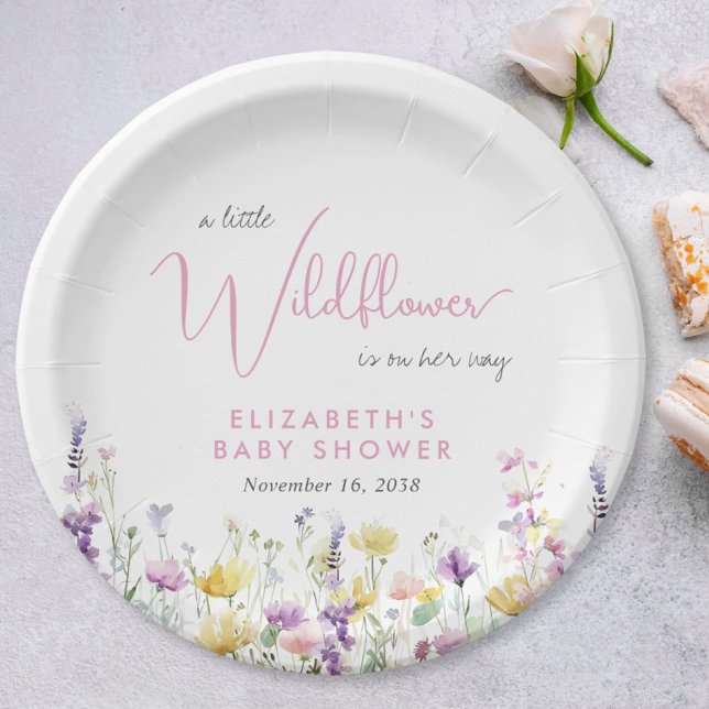 Prato De Papel Chá de Bebê Boho Wildflower Aquarela (Boho Wildflower Watercolor Baby Shower Paper Plates)