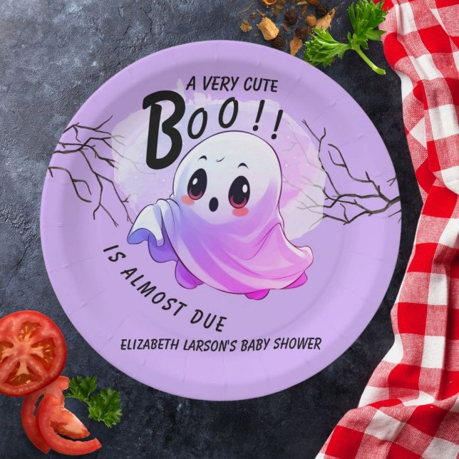 Prato De Papel Chá de Bebê Boo Halloween Tema Roxo Festa Fofa (Criador carregado)