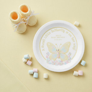 Prato De Papel Chá de Bebê Borboleta Amarela Doce Marshmallow