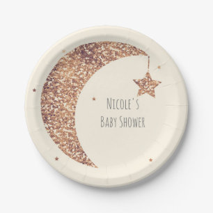 Prato De Papel Chá de Bebê Bronze Cream Moon & Stars