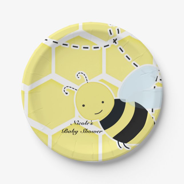 Prato De Papel Chá de Bebê Bumble Bee Moderno Amarelo & Preto (Frente)