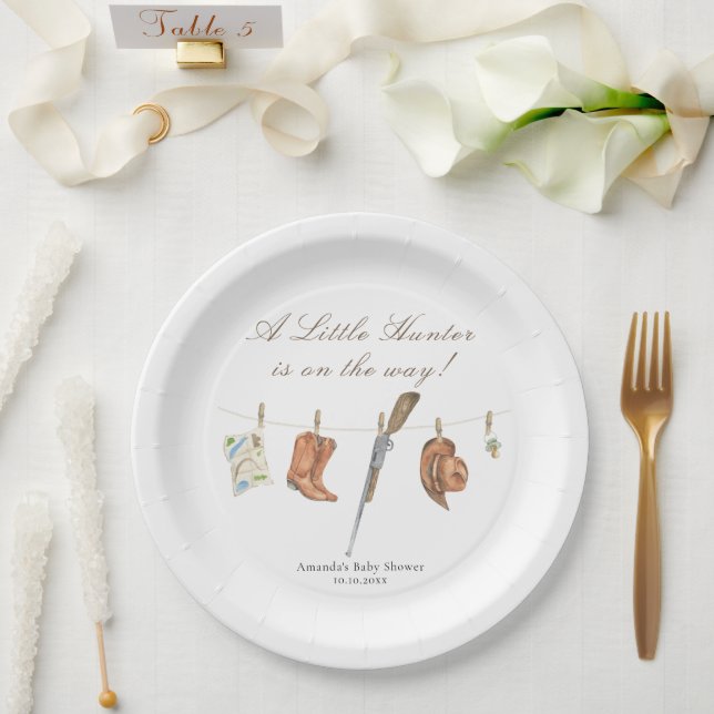 Prato De Papel Chá de Bebê Caçador Aquarela (Casamento)