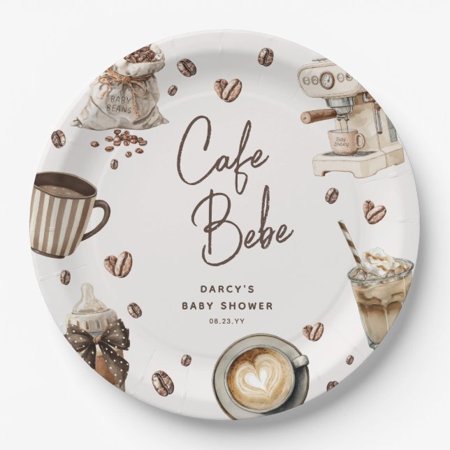 Prato De Papel Chá de Bebê Café Bebe' Aquarela (Frente)