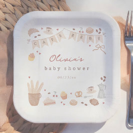 Prato De Papel Chá de Bebê Café Bebe French Bakery Aquarela