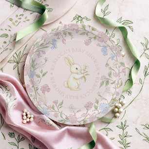 Prato De Papel Chá de Bebê Coelhinho Floral Vintage Delicado Rosa