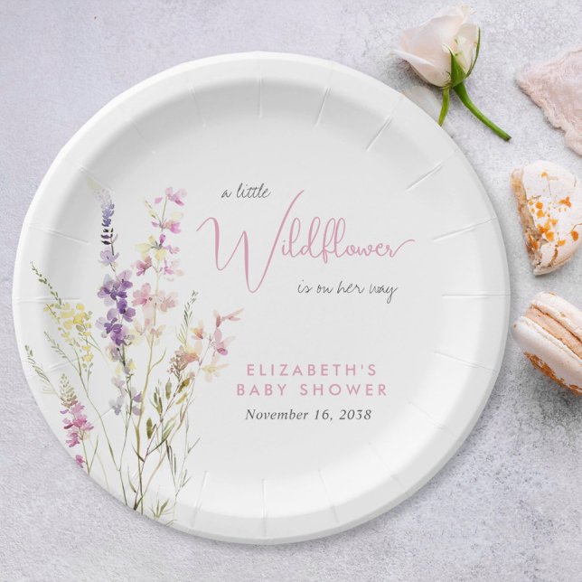Prato De Papel Chá de Bebê com Aquarela de Flores Silvestres Boho (Boho Wildflower Watercolor Baby Shower Paper Plates)