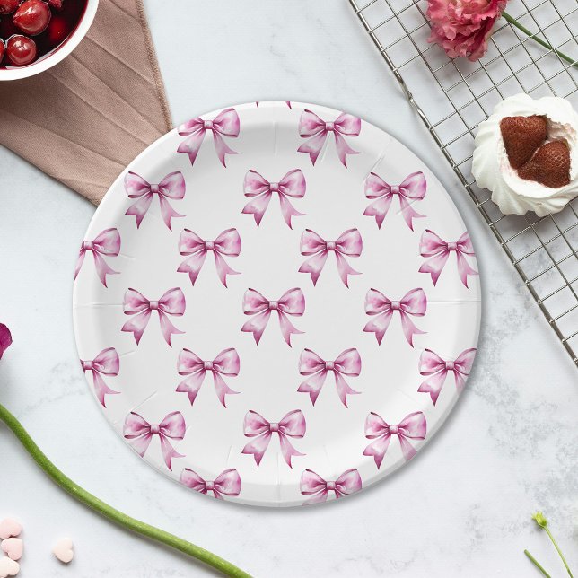 Prato De Papel Chá de Bebê com Laço Rosa (Criador carregado)