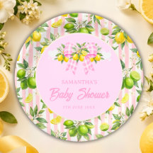 Chá de Bebê com Laço Xadrez Rosa e Limão
