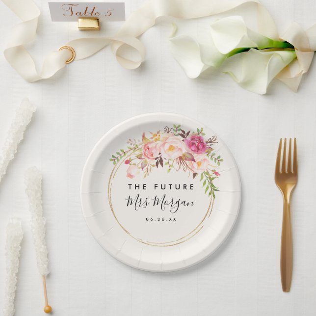 Prato De Papel Chá de Bebê com Rosa Antiga (Casamento)