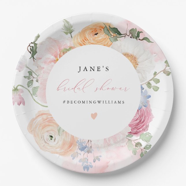 Prato De Papel Chá de Bebê da JANE com Pétalas Florais & Prosecco (Frente)