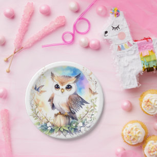 Prato De Papel Chá De Bebê Da Woodland Owl