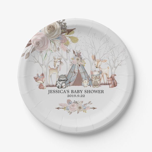 Prato De Papel Chá De Bebê De Animais Tribais Tribais (Frente)