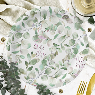 Prato De Papel Chá de Bebê de Aquarela de Eucalipto Verde