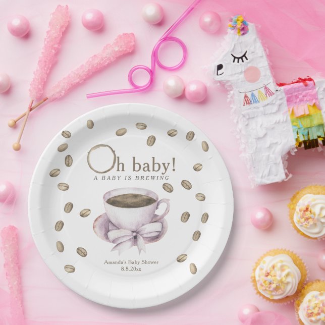 Prato De Papel Chá de bebê de café e arco (Festa)