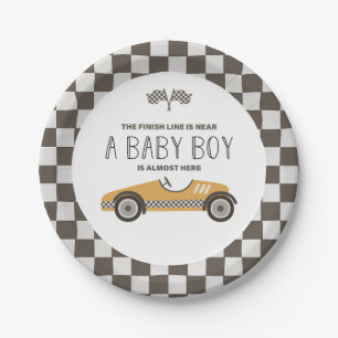 Prato De Papel Chá de Bebê de Carro de Corrida Amarelo Vintage