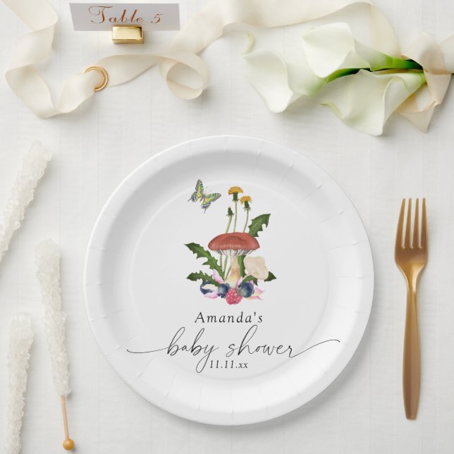 Prato De Papel Chá de bebê de cogumelos (Casamento)