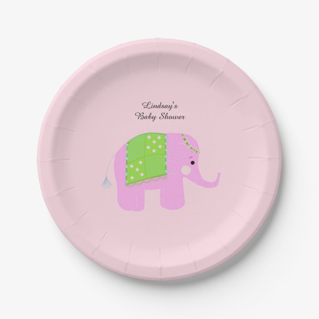 Prato De Papel Chá de Bebê de Elefante Indiano Rosa (Frente)