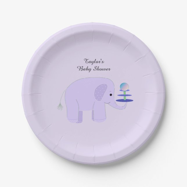 Prato De Papel Chá de Bebê de Elefante Roxo (Frente)