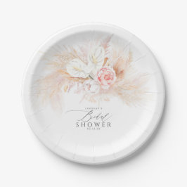 Prato De Papel Chá de Bebê de Flores Rosa e Grama de Pampas