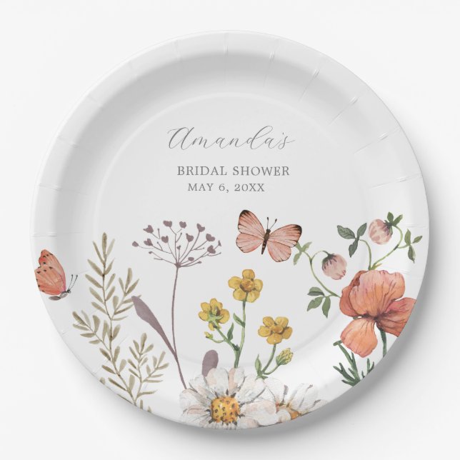 Prato De Papel Chá de Bebê de Flores Silvestres em Aquarela Elega (Frente)