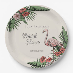Prato De Papel Chá de Bebê de Hibisco Flamingo Rosa Tropical