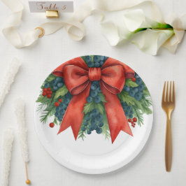 Prato De Papel Chá de Bebê de Natal com Laço Vermelho