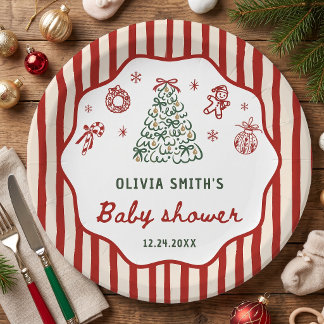 Prato De Papel Chá de Bebê de Natal Red Stripe