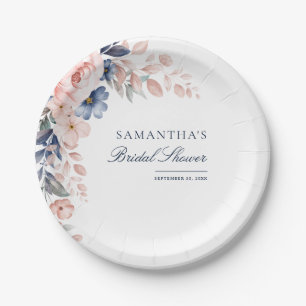 Prato De Papel Chá de Bebê de Noiva com Letra em Aquarela Floral 