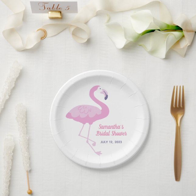 Prato De Papel Chá de Bebê de Noiva Tema Tropical Flamingo Rosa F (Casamento)