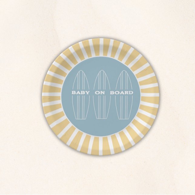 Prato De Papel Chá de Bebê de Prancha de Surf - Gênero Neutro Per (Baby on Board Gender Neutral Shower - Disposable Plates)