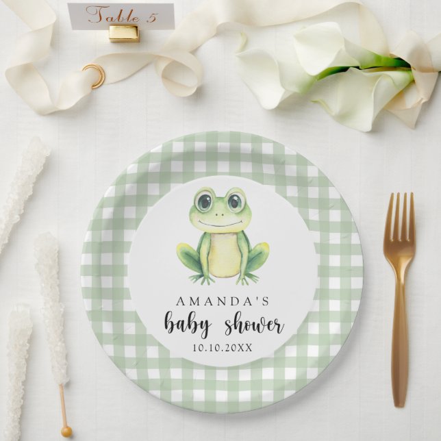 Prato De Papel Chá de Bebê de Rã em Aquarela (Casamento)