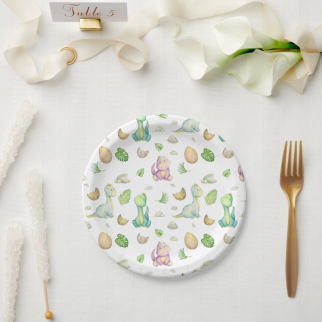 Prato De Papel Chá de Bebê Dinossauro (Casamento)