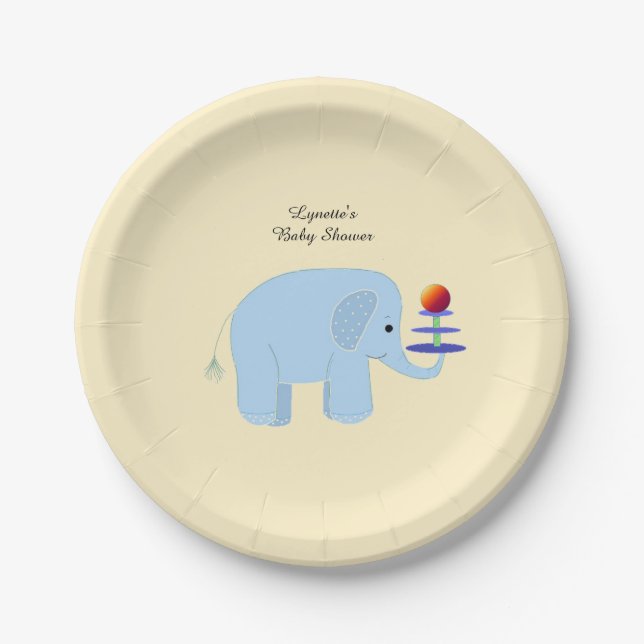 Prato De Papel Chá de Bebê do Elefante Azul (Frente)
