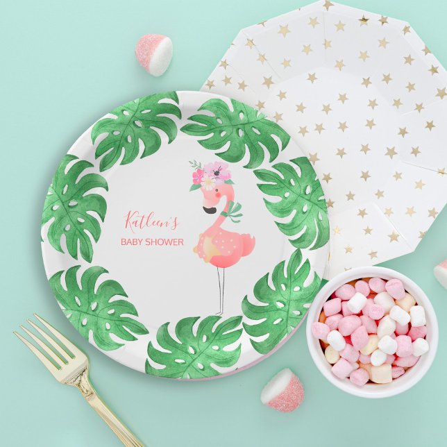 Prato De Papel Chá de bebê do flamingo rosa engraçado e fofo (Criador carregado)