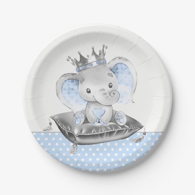 Prato De Papel Chá de Bebê do Príncipe Elefante (Frente)