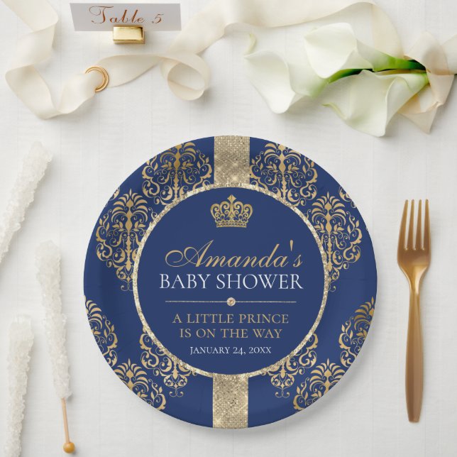 Prato De Papel Chá de Bebê do Príncipe Real Elegante (Casamento)