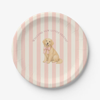 Prato De Papel Chá de Bebê do Retriever Dourado Rosa