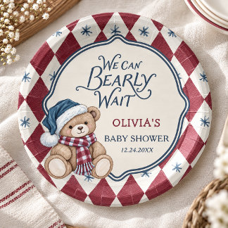 Prato De Papel Chá de Bebê do Ursinho de Natal Préppy Menino
