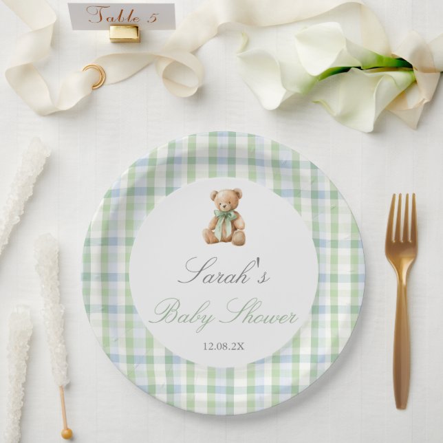 Prato De Papel Chá de Bebê do Ursinho Préppy Menino (Casamento)
