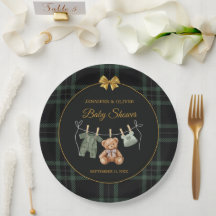 Chá de Bebê do Ursinho Verde Xadrez